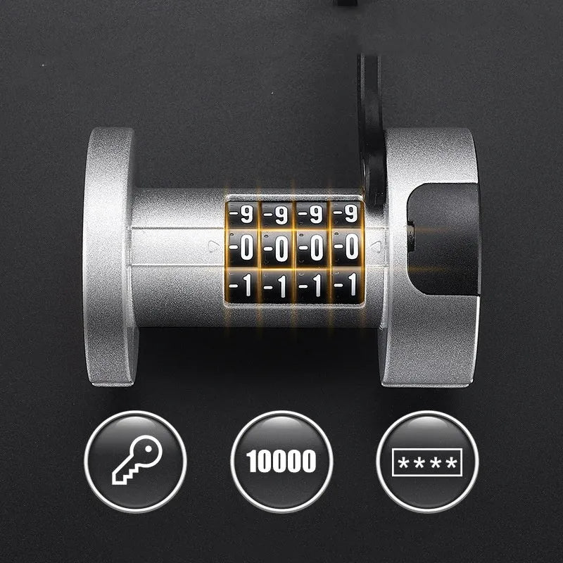 Portable black and black-orange bicycle folding lock made from zinc alloy and steel on a plain background.