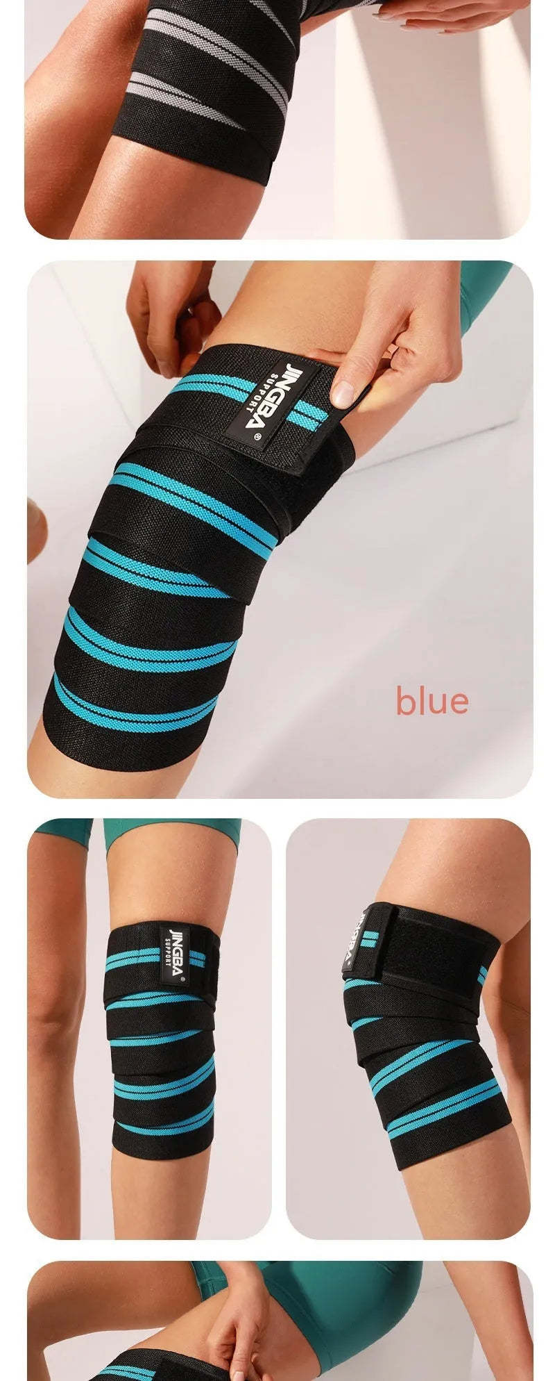 Adjustable adult knee pads in blue grey red yellow for weightlifting squatting cycling sports protection