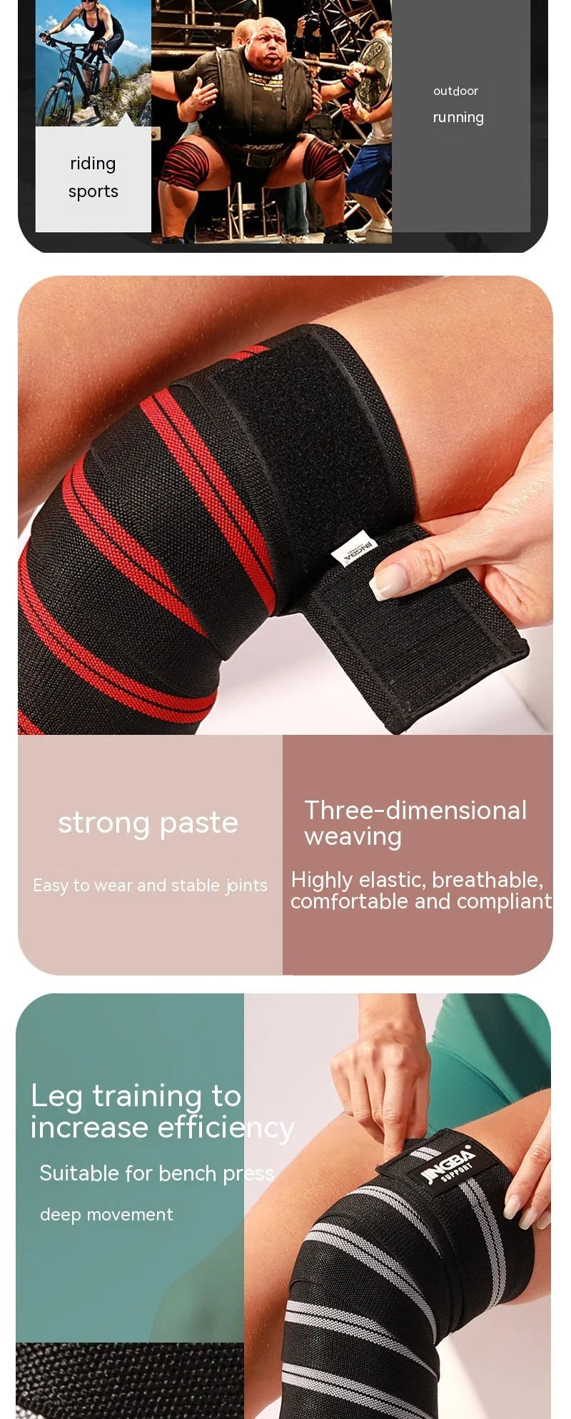 Adjustable adult knee pads in blue grey red yellow for weightlifting squatting cycling sports protection