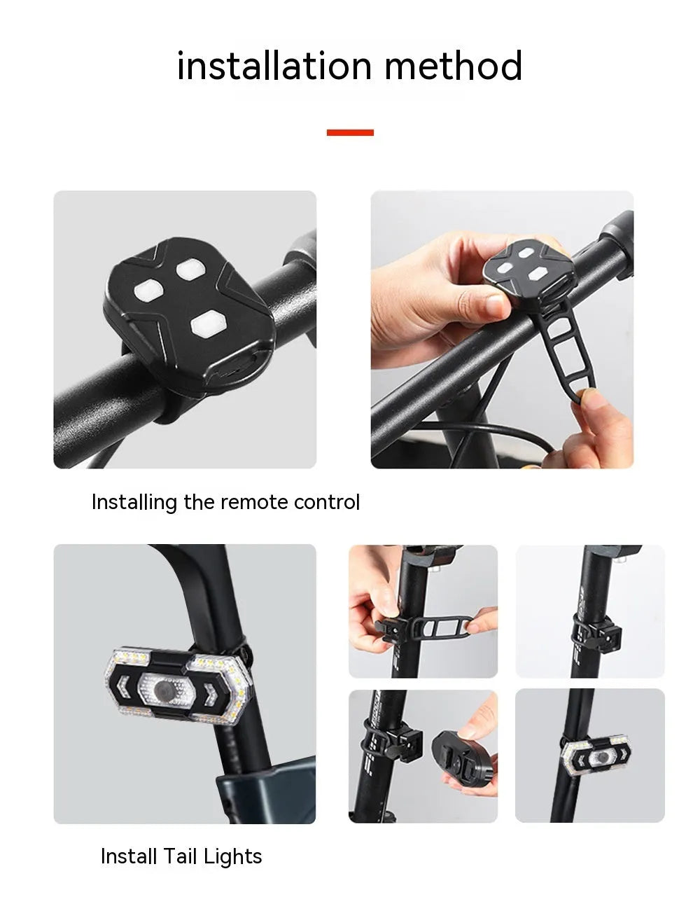 Black wireless remote control motorcycle LED tail light and turn signal kit with USB charging port.