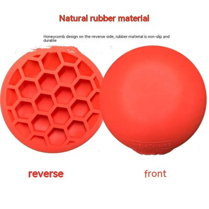 Orange-red golf strength training mat with centre of gravity markings on natural rubber surface