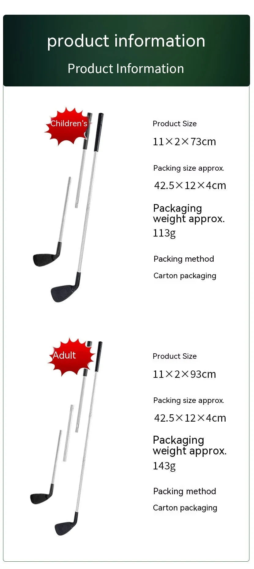 Metal golf club for children and adults used as outdoor parent-child sports toy