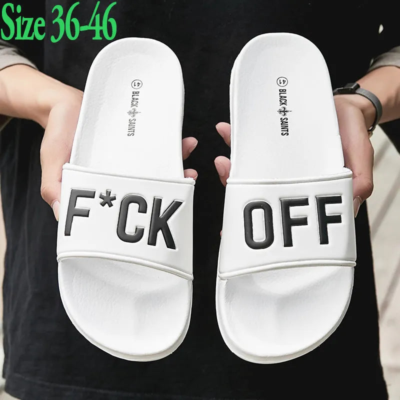 Men's black and white open toe slippers with rubber soles in various EU sizes