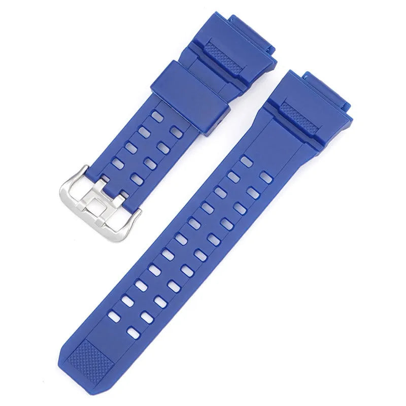 Camouflage pattern TPU watch strap with silver buckle showing 19cm length