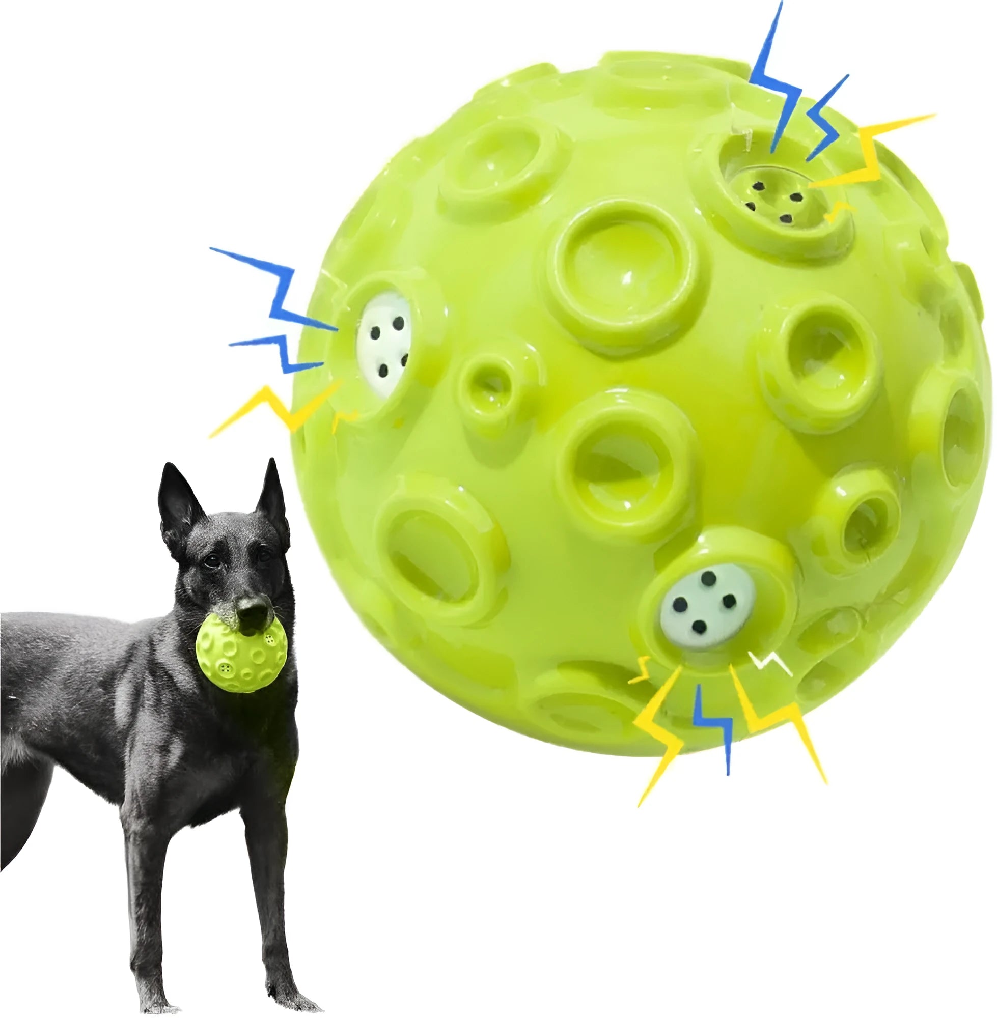 Durable natural rubber dog ball toy with textured surface and squeaker for aggressive chewers.