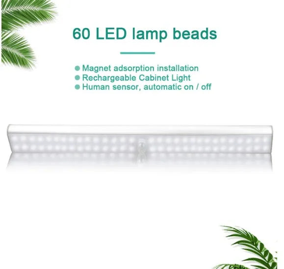 Slim rectangular rechargeable LED motion sensor light in three length options on a wall.