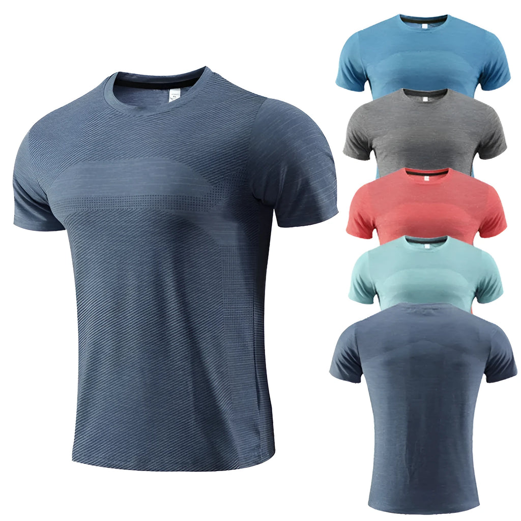 Red polyester spandex short sleeve running t-shirt laid flat
