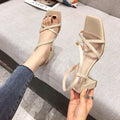 Women's thick heel sandals with over 8cm super high heel and one-word sleeve design in artificial PU