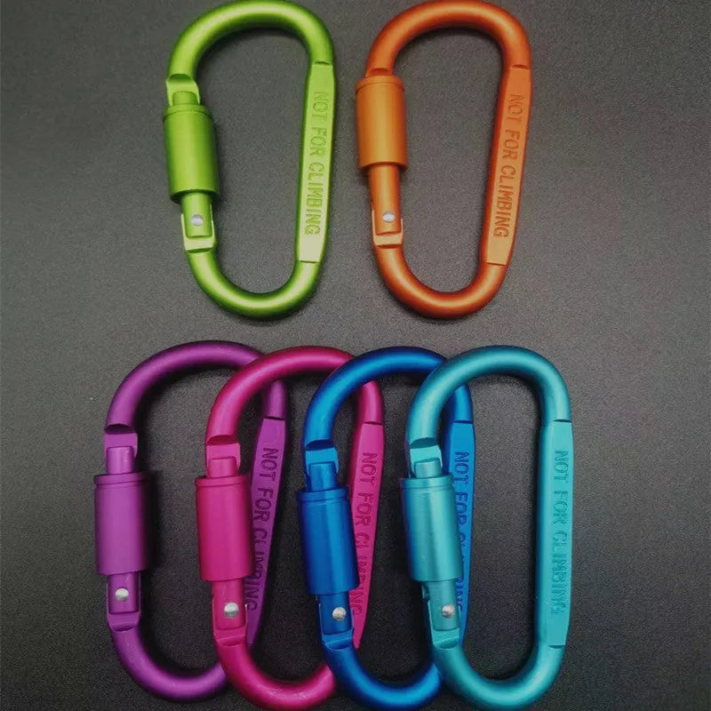 D-type aluminium carabiner with locking mechanism in multiple colour options