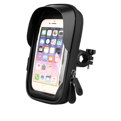 Waterproof bicycle mobile phone holder showing laminated zipper and TPU touchscreen panel