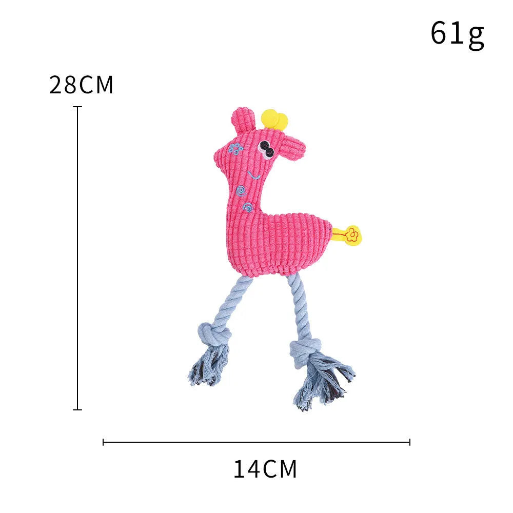 Blue deer shaped plush dog toy with corn grain texture pattern and squeaker