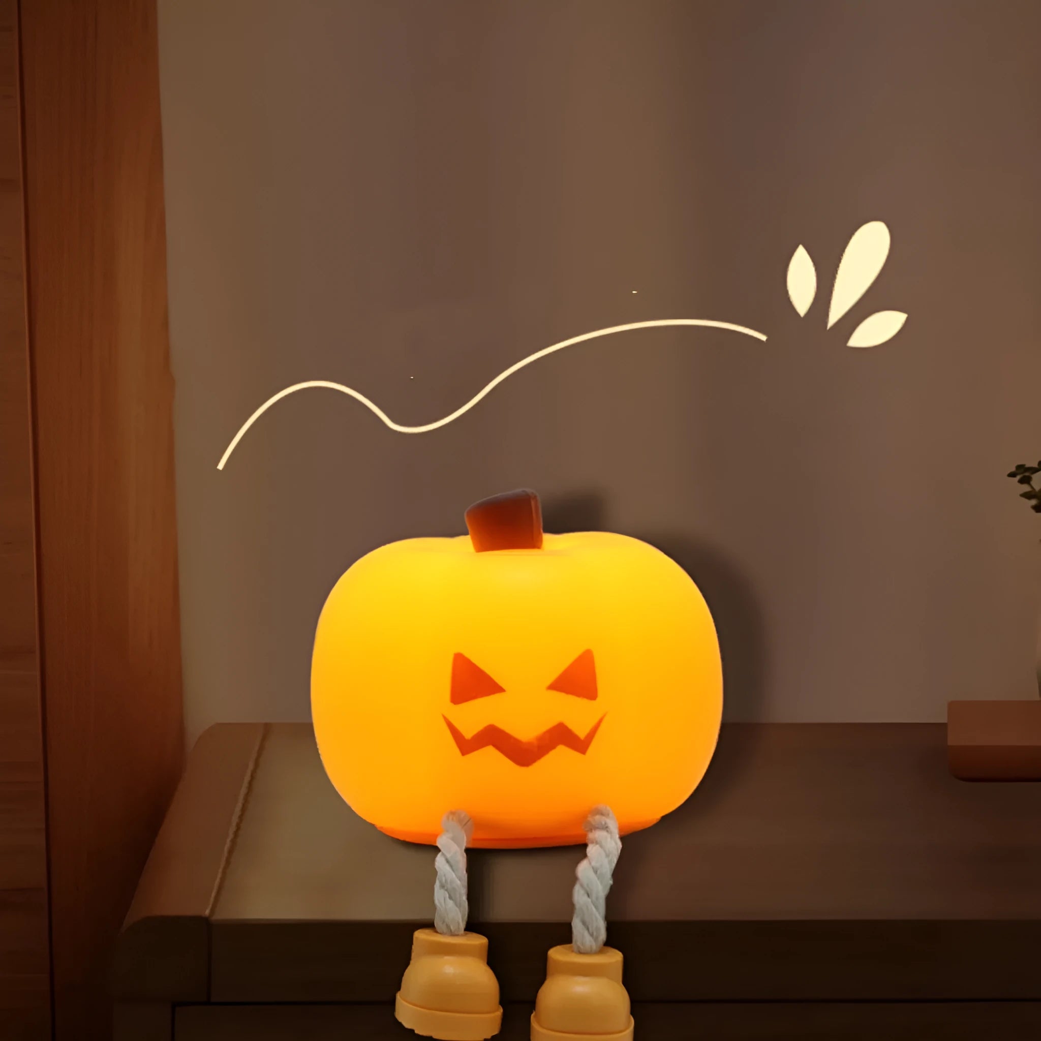 Halloween pumpkin lamp with horror night light effect and geometric 3D design