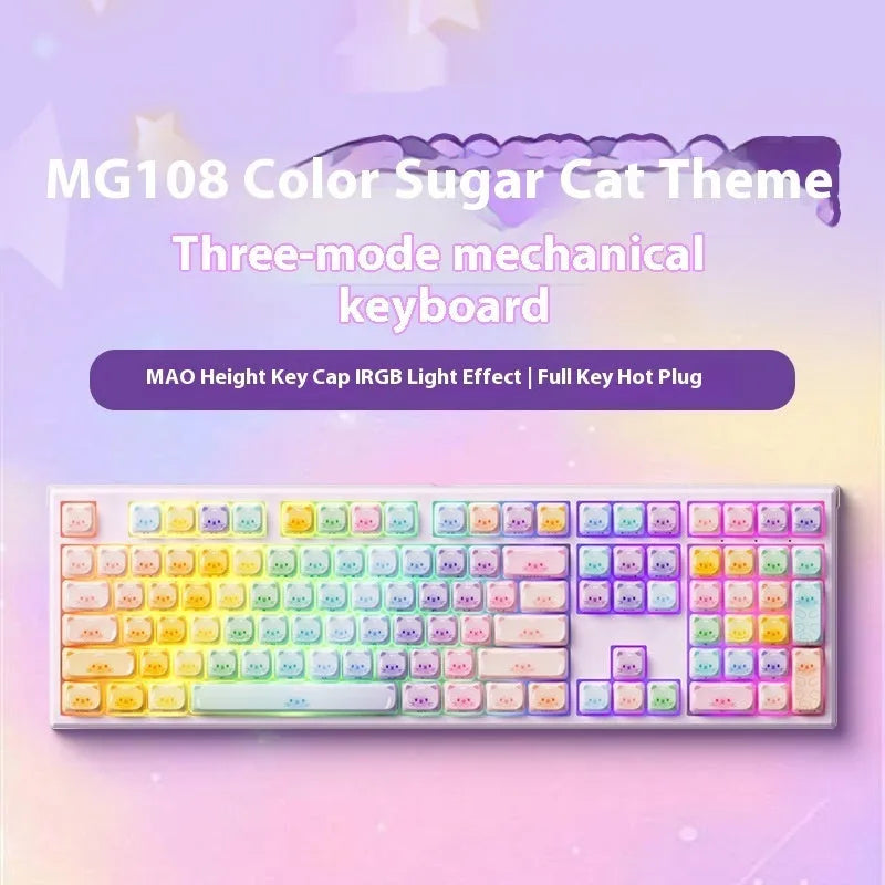 Coloured sugar cat design Bluetooth mechanical keyboard with piano shaft switches