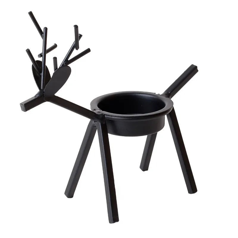 Black iron deer candlestick with Christmas elk bracket design for festive decorations