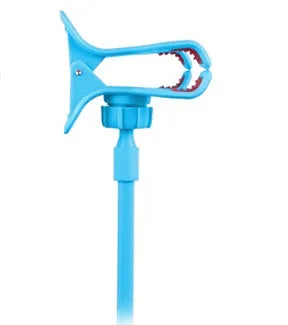 Black flexible long arm phone holder with V-clip attached to a bed frame, holding a smartphone.