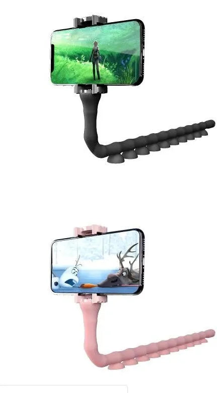 Flexible rubber phone bracket with suction cup base showing 62cm length and 360° rotation capability