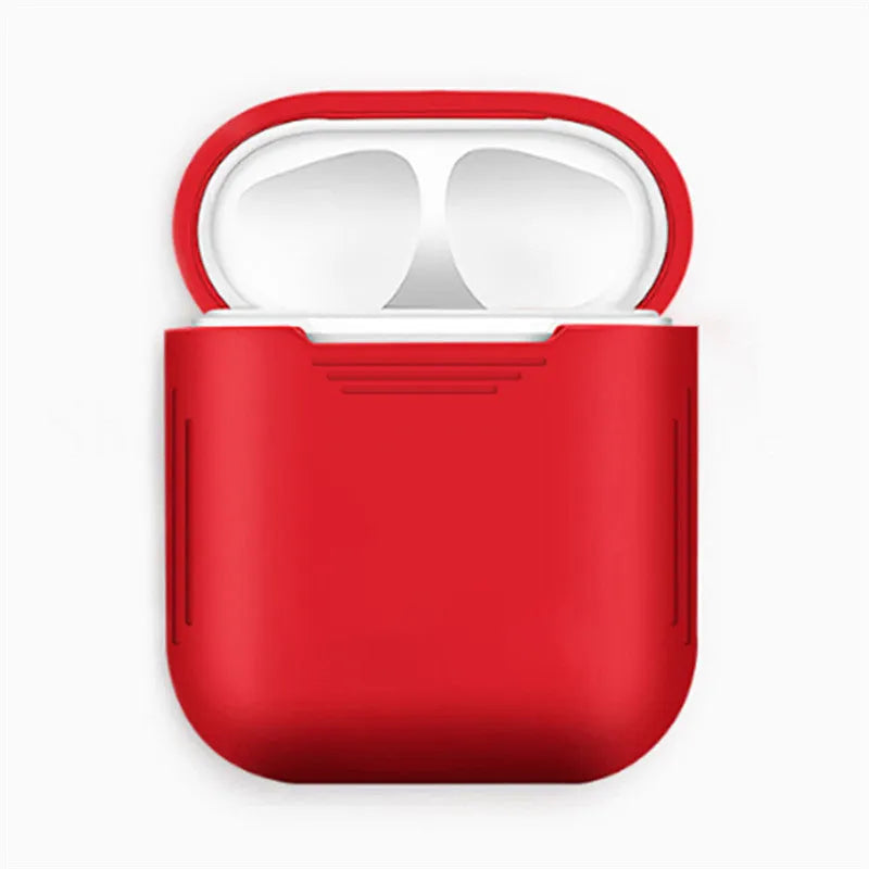 Silicone shockproof case for Apple AirPods with a black TPU antilost cable attached.