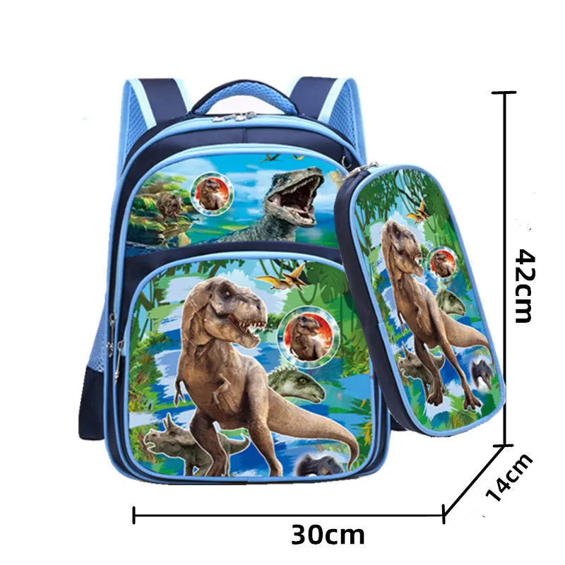 Blue anime cartoon print nylon school backpack for children with matching pencil case
