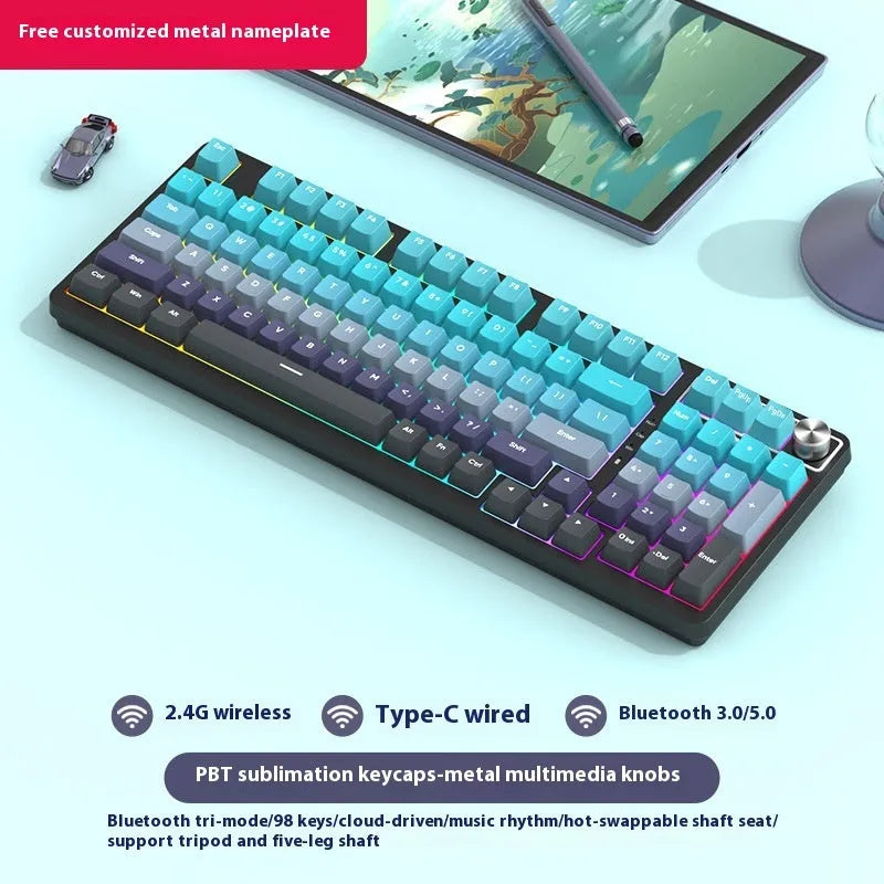 98-key wireless Bluetooth mechanical keyboard with multiple colour theme options