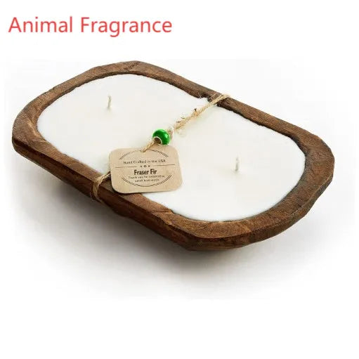 Retro wooden basin aromatherapy candle with three wicks and soy wax in lavender scent