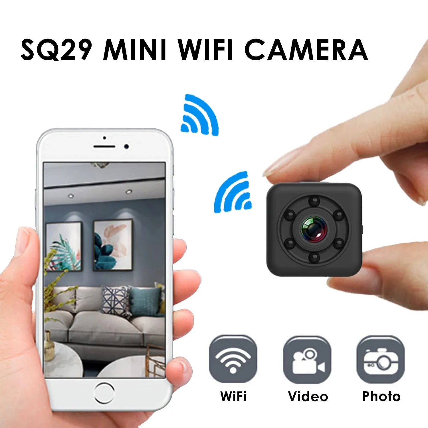 SQ29 black waterproof sports camera with microUSB port and TF card slot for outdoor recording
