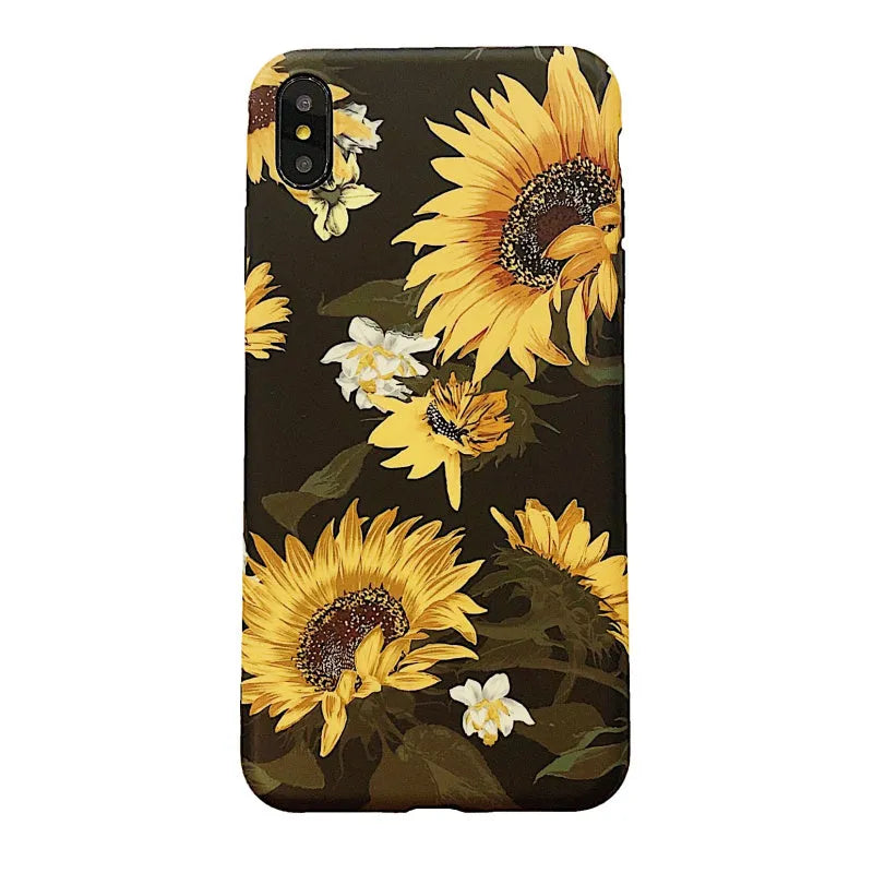 Sunflower flower silicone TPU back cover phone case for iPhone black