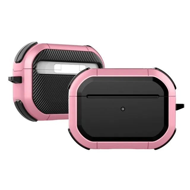 TPU and PC protective shell for Apple AirPods in multiple colour options on a white background.