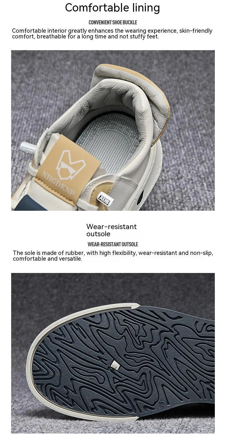 Men's beige and black casual sneakers with elastic band fastening and round toe design