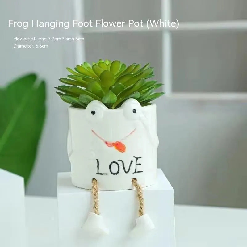 Ceramic hanging foot flowerpot for succulent plants on desktop