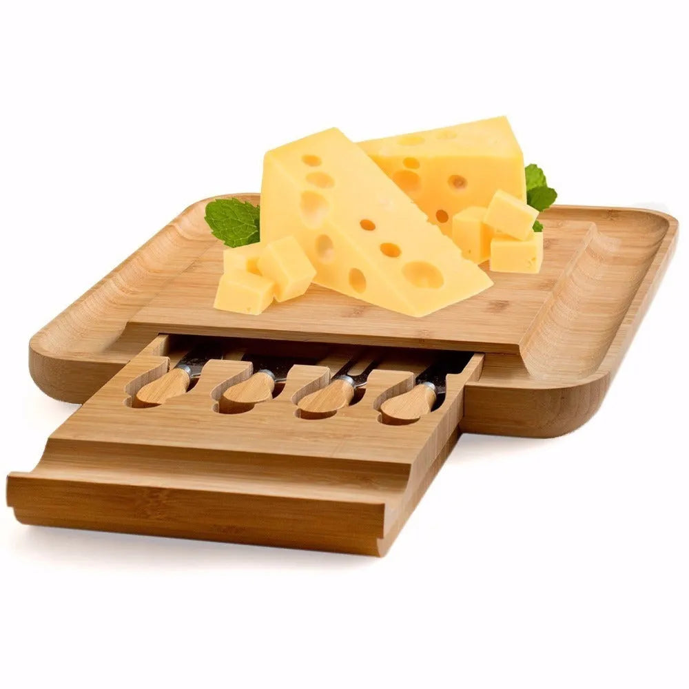 Square bamboo multipurpose cutting board with knife drawer wood colour finish