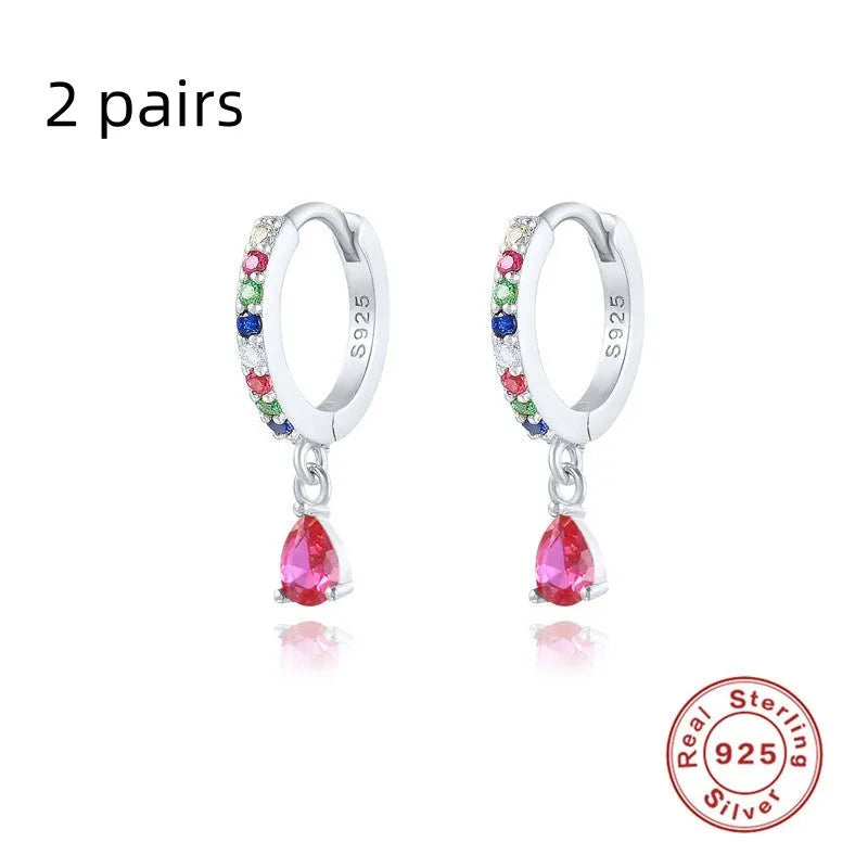 S925 sterling silver water drop earrings with geometric design and gemstone options