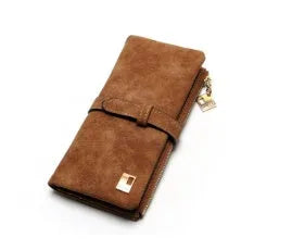 Korean retro matte Pu leather women's vertical long wallet with zip closure showing multiple card slots