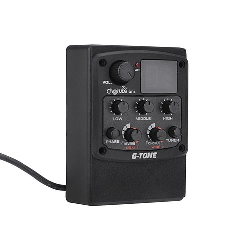 Cherub GT-6 black acoustic guitar hole-mount pickup with EQ knobs and effects controls.