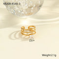 Open mouth geometric stainless steel ring with heart drop shape and gold inlaid zircon.