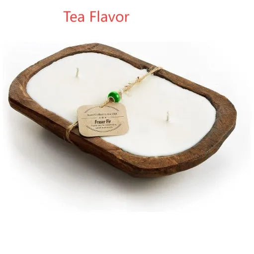 Retro wooden basin aromatherapy candle with three wicks and soy wax in lavender scent
