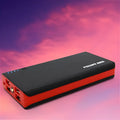 20000mAh portable power bank in red, blue, green, yellow, or black colours with compact dimensions