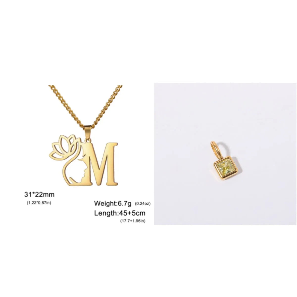 Stainless steel necklace with cross chain and a single initial letter pendant in gold tone.