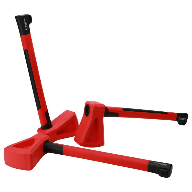 Red plastic home fitness axe muscle trainer on a neutral background