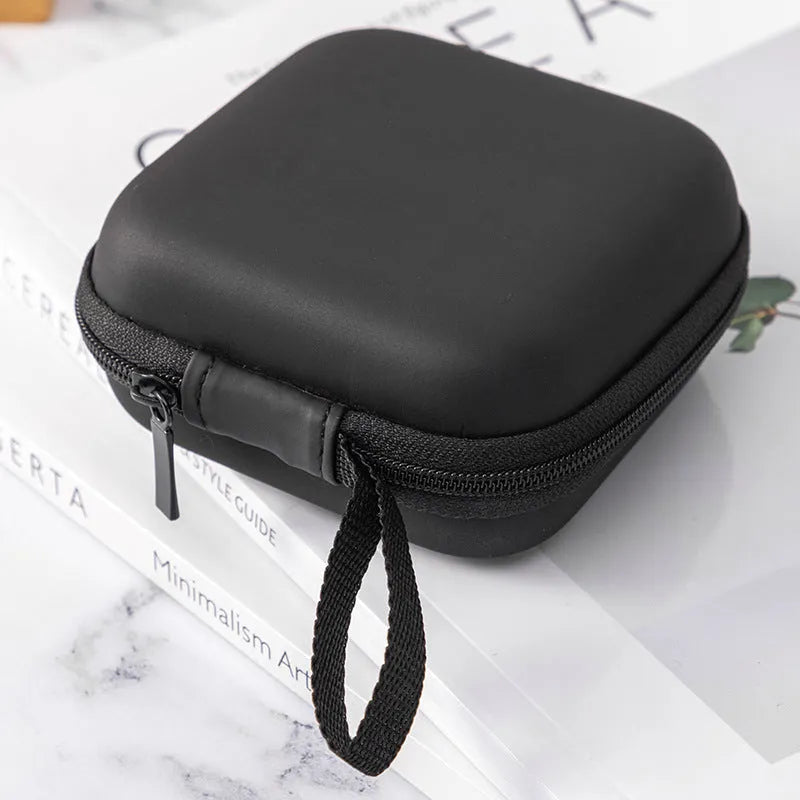 Black EVA PU waterproof storage bag for headset and cables with cold press forming