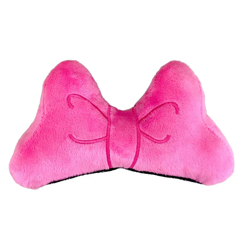 Plush bow tie helmet decoration for motorcycle and ski helmets in red, peach pink, and rose pink colours