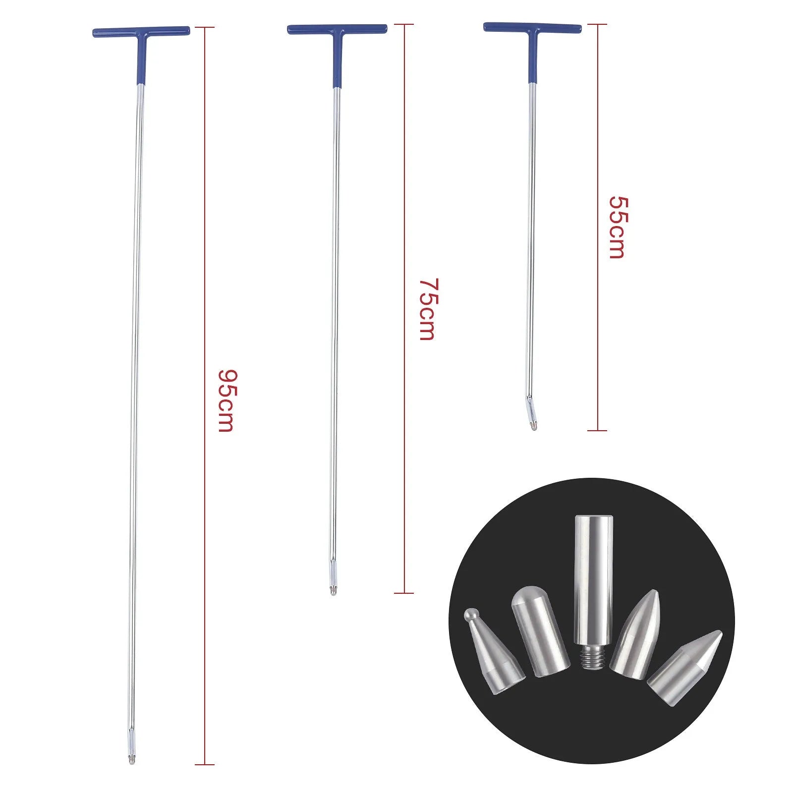 Three-piece alloy steel car dent repair tool set with hook crowbar on a workshop bench