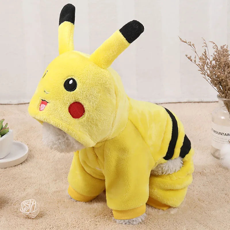Fleece cat coat with hoodie in cartoon design for winter wear
