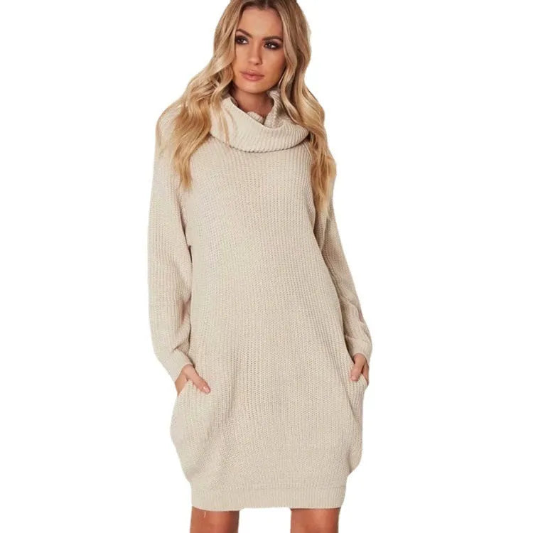 Women's lapel collar pullover sweater with side pockets in light apricot colour