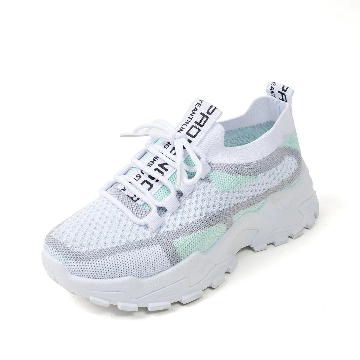 Women's Flyknit mesh lace-up sneakers in grey and white colourway