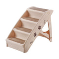 Foldable plastic pet ladder in beige colour with thickened steps and a non-slip mat for small dogs and cats.