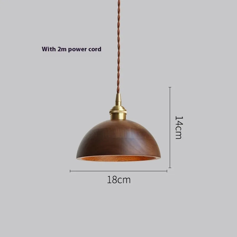 Black walnut single-head droplight chandelier with copper wood art construction
