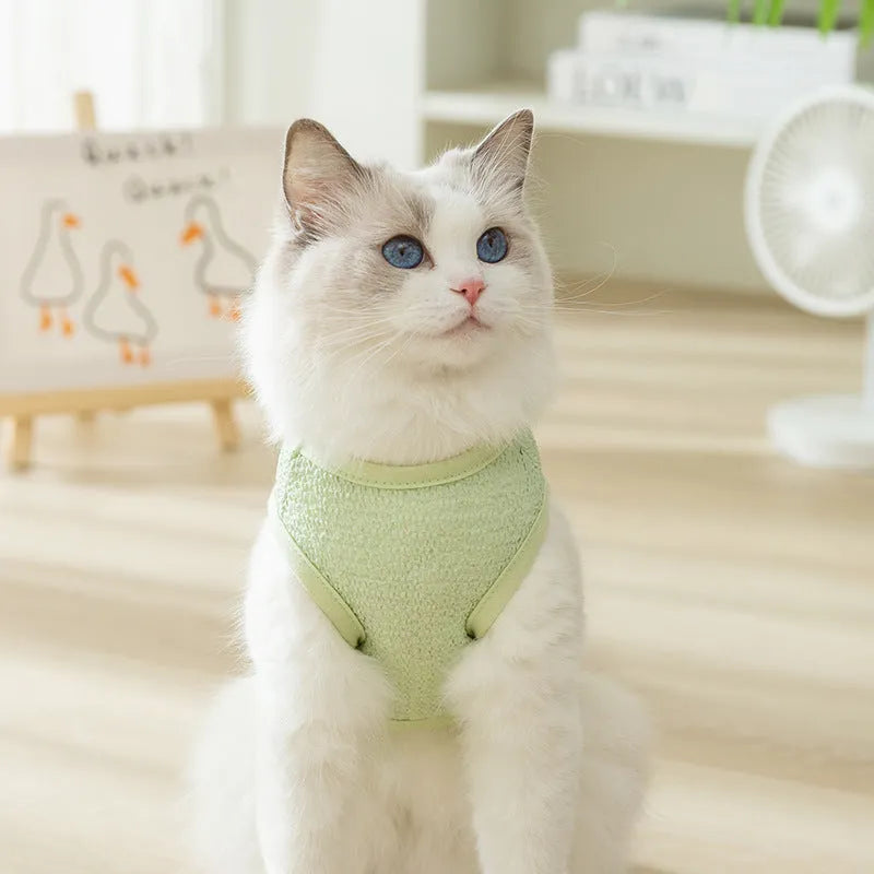 Green cat jumper with bear patch design showing breathable knitted fabric
