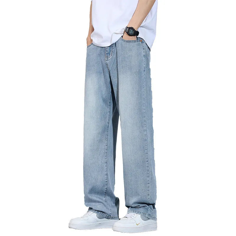 Straight-leg wide trousers in ice silk denim available in UK2560 colour variations