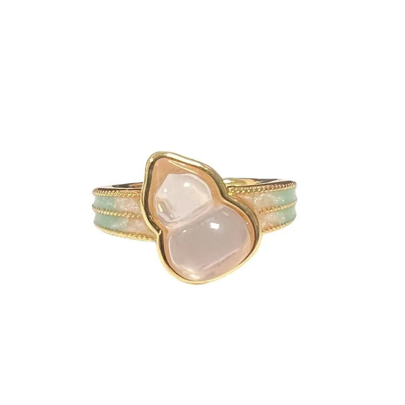 Adjustable vintage copper gourd ring with oil-dripping colour finish and inlaid zircon gemstones