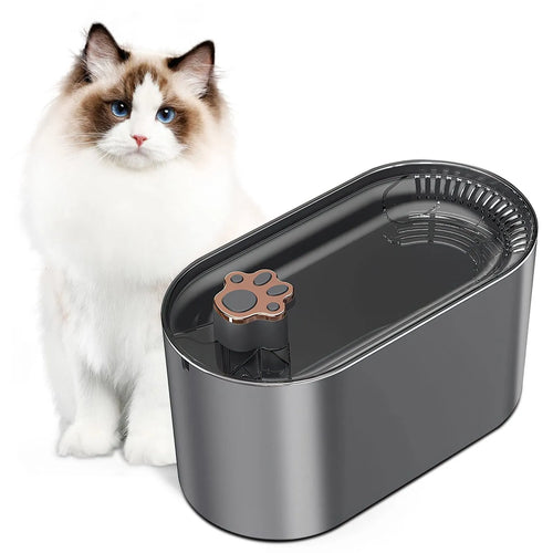 Blue automatic cat water fountain with 3L capacity, LED light, and triple filter system